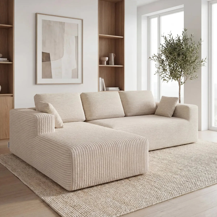 Sofá Modular Seccional en L Tela Pana 5 Plazas