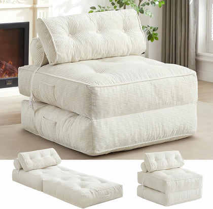 Sillón futón convertible ONBRILL en sus 3 posiciones: plegado, sillón y cama