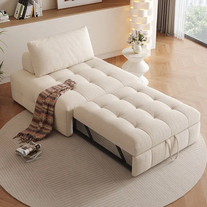 Sofá cama convertible tipo nube en color crema, extraíble