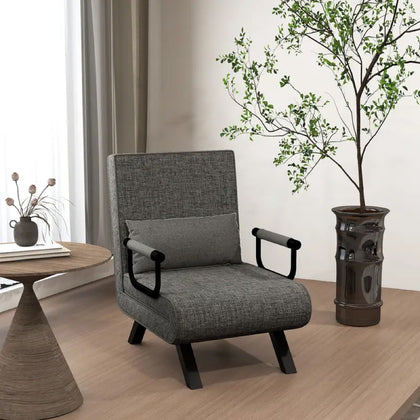 Sillón sofá cama convertible tapizado gris