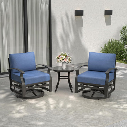 Set de 2 mecedoras giratorias Kullavik con mesa, color azul