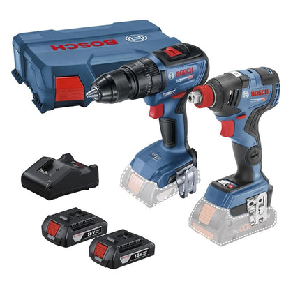 Combo Bosch 18V: taladro percutor GSB 18V-50, llave de impacto GDX 18V-200, 2 baterías, cargador y maletín